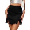 image:imageALCEA ROSEA Womens Satin Mini Lace Trim Split Skirt Split Hem High Waist ALine Short Bodycon Skirt 7806Black