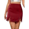 image:imageALCEA ROSEA Womens Satin Mini Lace Trim Split Skirt Split Hem High Waist ALine Short Bodycon Skirt 7806Wine