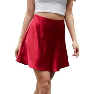 image:imageALCEA ROSEA Womens Elegant Silky Satin Mini Skirt High Waist Short Skirt Leopard Print Mini A Line Skirts for WomenChili