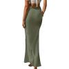 image:imageALCEA ROSEA Womens Satin High Waisted Silky Midi Skirt Elastic Aline Skirt for Wedding Party Work7307army Green