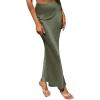 image:imageALCEA ROSEA Womens Satin High Waisted Silky Midi Skirt Elastic Aline Skirt for Wedding Party Work7307army Green