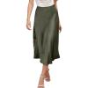 image:imageALCEA ROSEA Womens Satin High Waisted Silk Aline Wedding Elegant Elastic Midi Maxi Skirt7307army Green