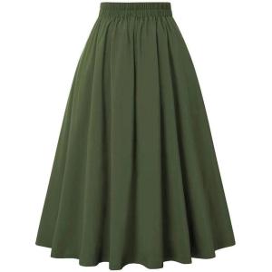 image:imageALCEA ROSEA Womens Midi Plaid Skirt High Elastic Waist Aline Vintage Pleated Long Skirts 7899Army Green