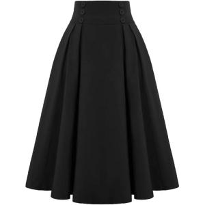image:imageALCEA ROSEA Womens Midi Plaid Skirt High Elastic Waist Aline Vintage Pleated Long Skirts 7899Black