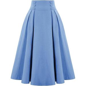 image:imageALCEA ROSEA Womens Midi Plaid Skirt High Elastic Waist Aline Vintage Pleated Long Skirts 7899Blue