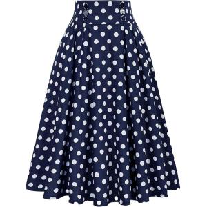 image:imageALCEA ROSEA Womens Midi Plaid Skirt High Elastic Waist Aline Vintage Pleated Long Skirts 7899Dark Blue