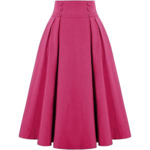 image:imageALCEA ROSEA Womens Midi Plaid Skirt High Elastic Waist Aline Vintage Pleated Long Skirts 7899Flame Red