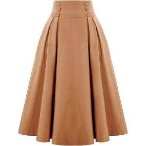 image:imageALCEA ROSEA Womens Midi Plaid Skirt High Elastic Waist Aline Vintage Pleated Long Skirts 7899Ginger