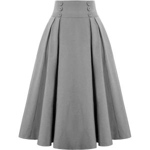 image:imageALCEA ROSEA Womens Midi Plaid Skirt High Elastic Waist Aline Vintage Pleated Long Skirts 7899Grey