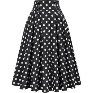 image:imageALCEA ROSEA Womens Midi Plaid Skirt High Elastic Waist Aline Vintage Pleated Long Skirts 7899Jet Black