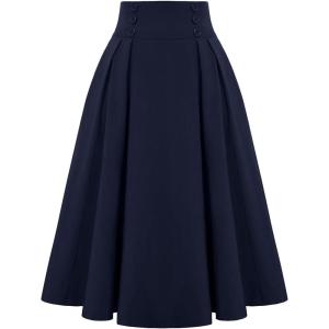 image:imageALCEA ROSEA Womens Midi Plaid Skirt High Elastic Waist Aline Vintage Pleated Long Skirts 7899Navy