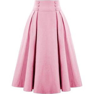 image:imageALCEA ROSEA Womens Midi Plaid Skirt High Elastic Waist Aline Vintage Pleated Long Skirts 7899Pink