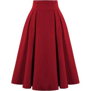 image:imageALCEA ROSEA Womens Midi Plaid Skirt High Elastic Waist Aline Vintage Pleated Long Skirts 7899Red