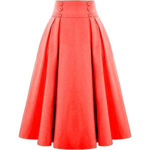 image:imageALCEA ROSEA Womens Midi Plaid Skirt High Elastic Waist Aline Vintage Pleated Long Skirts 7899Tomato