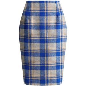 image:imageALCEA ROSEA Womens Midi Plaid Skirt Vintage Pencil Wool Skirt with Slit 7898Blue