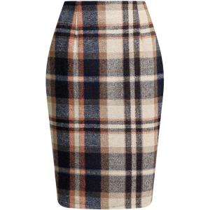image:imageALCEA ROSEA Womens Midi Plaid Skirt Vintage Pencil Wool Skirt with Slit 7898Brown