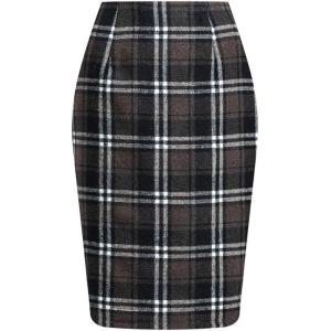 image:imageALCEA ROSEA Womens Midi Plaid Skirt Vintage Pencil Wool Skirt with Slit 7898Coffee