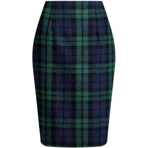 image:imageALCEA ROSEA Womens Midi Plaid Skirt Vintage Pencil Wool Skirt with Slit 7898Dark Green