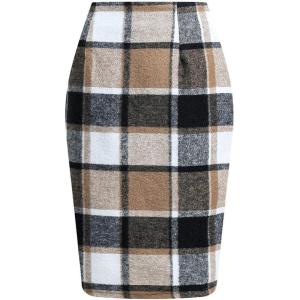 image:imageALCEA ROSEA Womens Midi Plaid Skirt Vintage Pencil Wool Skirt with Slit 7898Dark Khaki