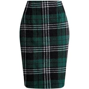image:imageALCEA ROSEA Womens Midi Plaid Skirt Vintage Pencil Wool Skirt with Slit 7898Green