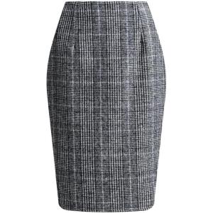 image:imageALCEA ROSEA Womens Midi Plaid Skirt Vintage Pencil Wool Skirt with Slit 7898Grid Black
