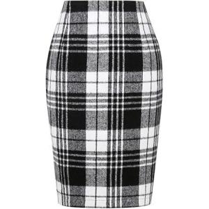 image:imageALCEA ROSEA Womens Midi Plaid Skirt Vintage Pencil Wool Skirt with Slit 7898Jet Black