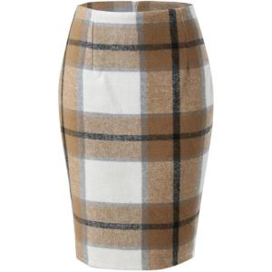 image:imageALCEA ROSEA Womens Midi Plaid Skirt Vintage Pencil Wool Skirt with Slit 7898Khaki