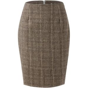 image:imageALCEA ROSEA Womens Midi Plaid Skirt Vintage Pencil Wool Skirt with Slit 7898Light Coffee