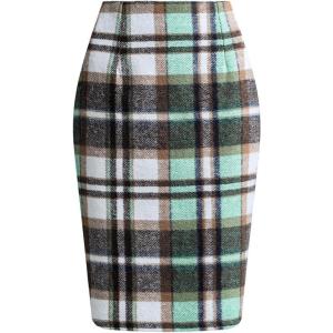image:imageALCEA ROSEA Womens Midi Plaid Skirt Vintage Pencil Wool Skirt with Slit 7898Light Green