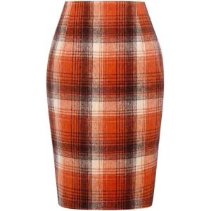 image:imageALCEA ROSEA Womens Midi Plaid Skirt Vintage Pencil Wool Skirt with Slit 7898Orange
