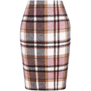 image:imageALCEA ROSEA Womens Midi Plaid Skirt Vintage Pencil Wool Skirt with Slit 7898Pink
