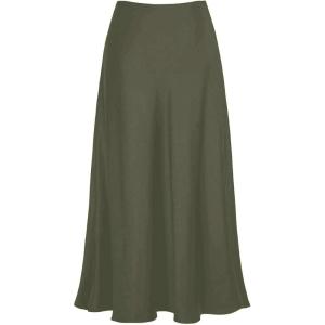 image:imageALCEA ROSEA Womens Satin High Waisted Silky Midi Skirt Elastic Aline Skirt for Wedding Party Work7307army Green