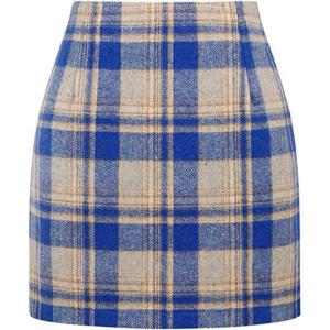 image:imageALCEA ROSEA Womens Wool Plaid Skirt Bodycon Pencil High Waist Mini Skirts 7897Blue