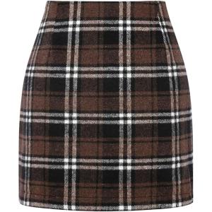 image:imageALCEA ROSEA Womens Wool Plaid Skirt Bodycon Pencil High Waist Mini Skirts 7897Coffee