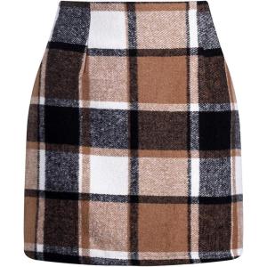 image:imageALCEA ROSEA Womens Wool Plaid Skirt Bodycon Pencil High Waist Mini Skirts 7897Dark Khaki