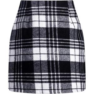 image:imageALCEA ROSEA Womens Wool Plaid Skirt Bodycon Pencil High Waist Mini Skirts 7897Jet Black