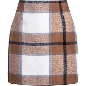 image:imageALCEA ROSEA Womens Wool Plaid Skirt Bodycon Pencil High Waist Mini Skirts 7897Khaki