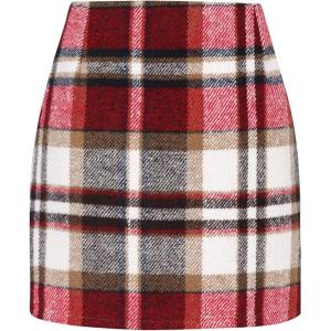 image:imageALCEA ROSEA Womens Wool Plaid Skirt Bodycon Pencil High Waist Mini Skirts 7897Red